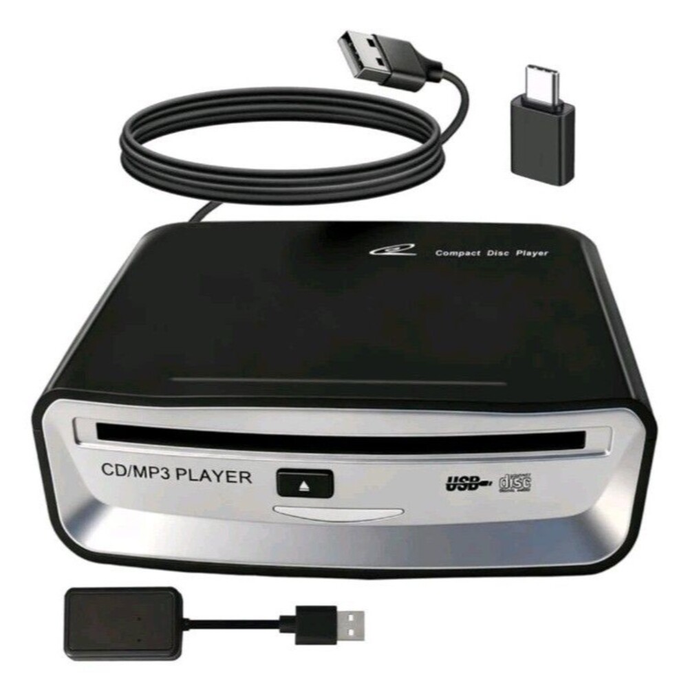 Doikce Portable Car CD Player USB External CD Drive Anti-Skip Bluetooth Black